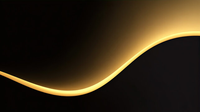 Golden wave light. Smooth curved illuminated line on dark background. Minimalist abstract composition for fluid motion design  