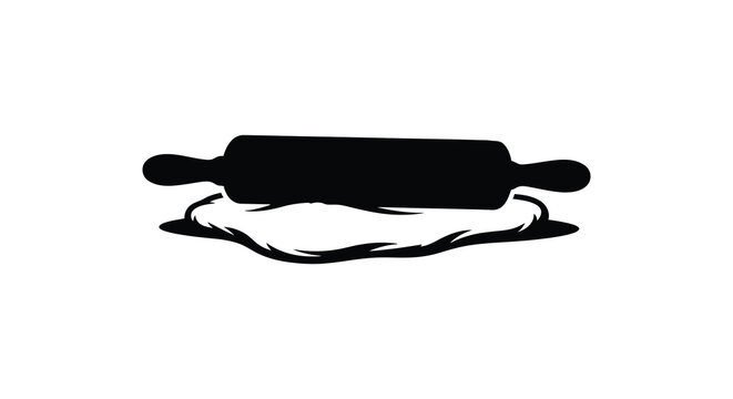 Rolling Pin And Dough Silhouette Against A White Background Silhouette
