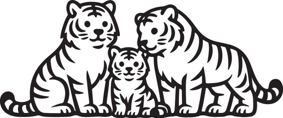 Obraz premium Tiger Family Outline Icon – Wild Feline Parent and Cub Vector Symbol