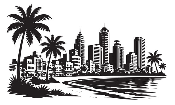 Miami Beach Skyline Silhouette Vector Urban Landscape Illustration