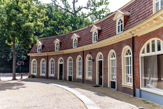 Facade of a semicircular building in the historic center of Driebergen-Rijsenburg, Utrecht, Netherlands, Europe