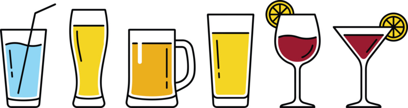 Drinks and cocktail glasses icon set vector illustration beverage bar menu collection design project.eps