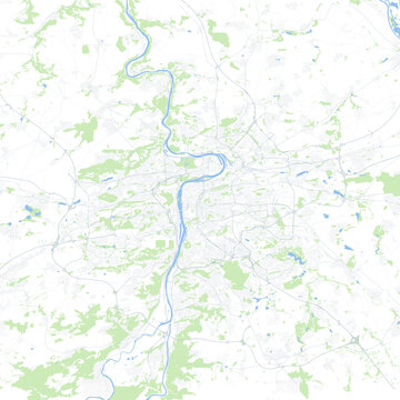 Minimal vector city map of Prague with streets, parks and Vltava River