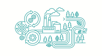 Fototapeta premium Factory icon shows industrial production processes integrated with natural environmental elements and sustainable growth cycles.