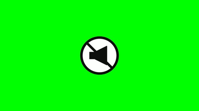 Muted sound icon on a vibrant green screen background, symbolizing silence or no audio.