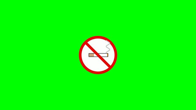 No Smoking Sign Icon on a Green Screen Background, Symbolizing Prohibition and Health Awareness.