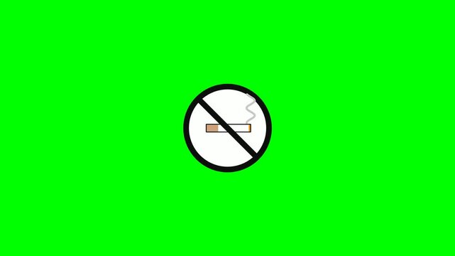 No smoking sign with a cigarette and smoke on a green screen background, representing prohibition and health warnings.
