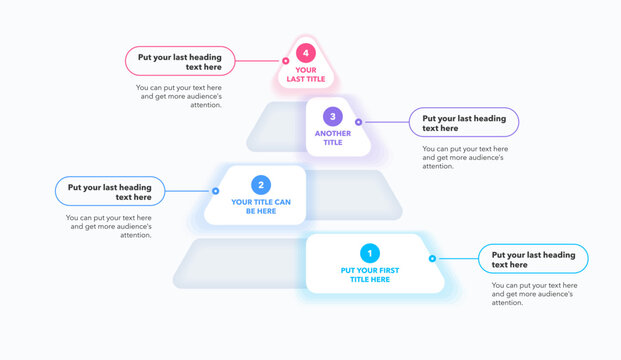 Modern pyramid chart template with four colorful stages and a place for your text. Infographic diagram divided into four options with numbers for clear and effective data visualization.
