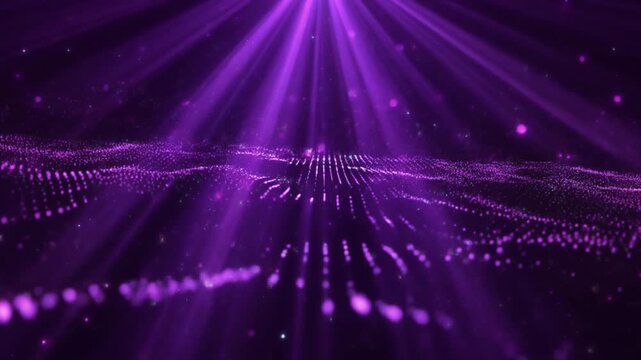 Volumetric violet light beams illuminate microscopic floating dust particles in dark space, violet and magenta light shafts creating cinematic atmosphere with realistic optical diffusion.