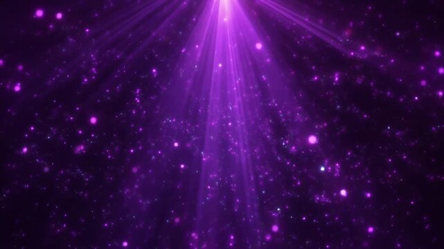 Volumetric violet light beams illuminate microscopic floating dust particles in dark space, violet and magenta light shafts creating cinematic atmosphere with realistic optical diffusion.