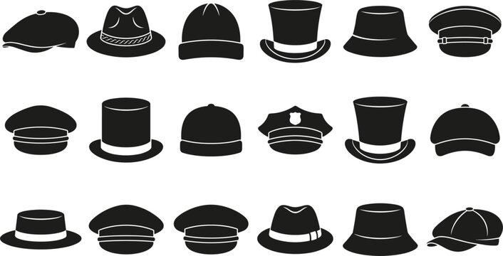 Hat and cap silhouette icon set vector illustration headwear fashion collection design project.eps