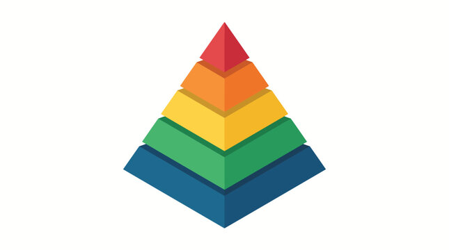 Pyramid diagram displays five distinct colorful levels stacked in a clean isometric orientation.