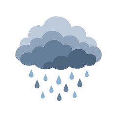 Blue Rain Cloud with Raindrops, Flat Weather Illustration © L.Riky