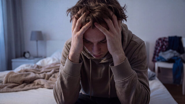 Depression and anxiety concept for mental health struggle emotional distress loneliness and psychological wellbeing support in young adults