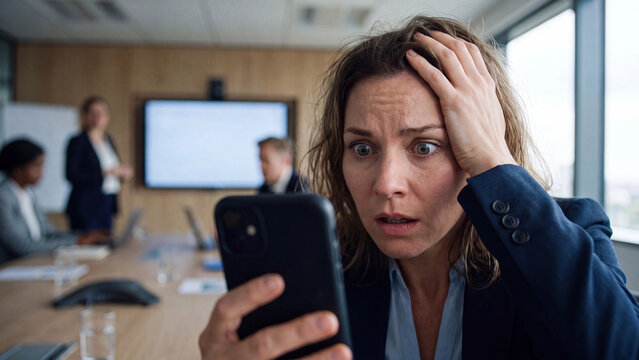 Corporate bad news and business shock concept for financial crisis workplace stress executive pressure and fraud alert in a meeting room