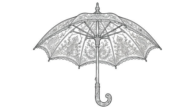 Intricate floral umbrella detailed line art illustration on a white background