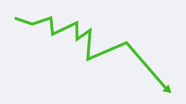 Zigzag downward arrow falling trend decline or drop in business and finance animation