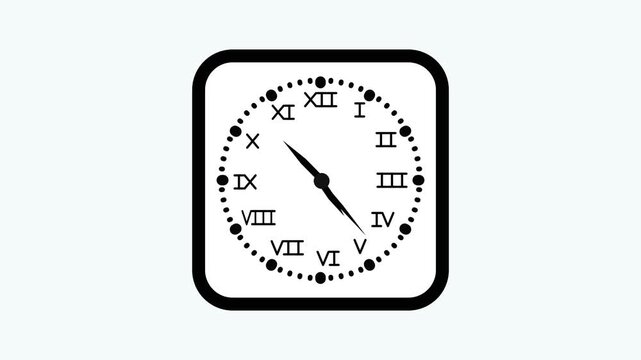 Minimal clock icon with roman numerals and rounded square frame animation