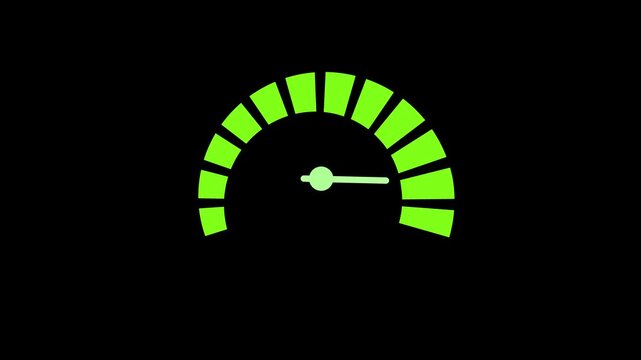 Minimal speedometer gauge with a needle and segmented arc measurement or status indicator animation