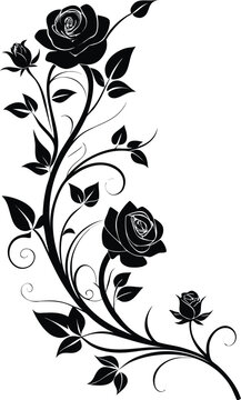 Elegant Black Vertical Floral Border Vector Design