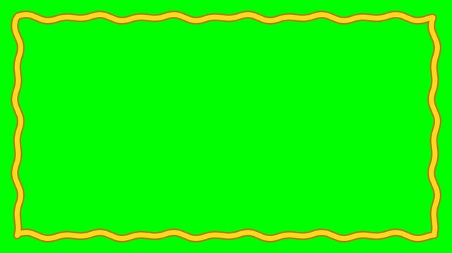 A simple rectangular frame with a wavy yellow border on a bright green background.