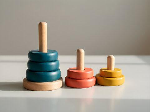 Plain wooden stacking rings with even progression