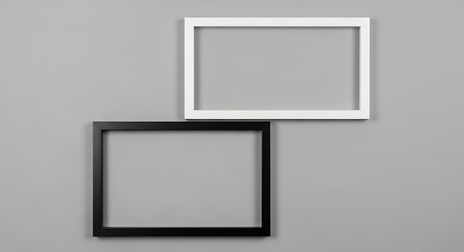 Two empty picture frames hanging on a painted wall ready for your customized artwork display