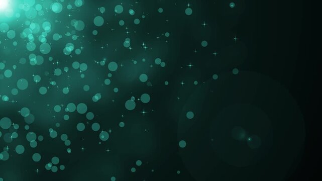 Dark abstract background with bokeh circles and subtle star-like glints, light flare in top-left soft lens flare animation