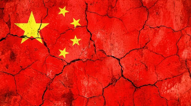 Cracked red texture with Chinese flag and yellow stars.