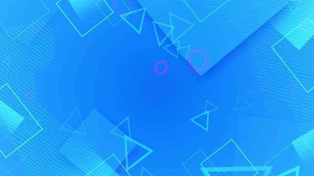 Blue geometric background cyan outlines, transparent squares, triangle shapes, wave lines, modern flat technology corporate presentations, creative intros, social media visuals, digital overlays.
