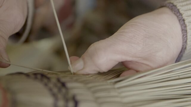 Hands Weaving Traditional Bon Odori Hat in Ugo Town Akita Prefecture J