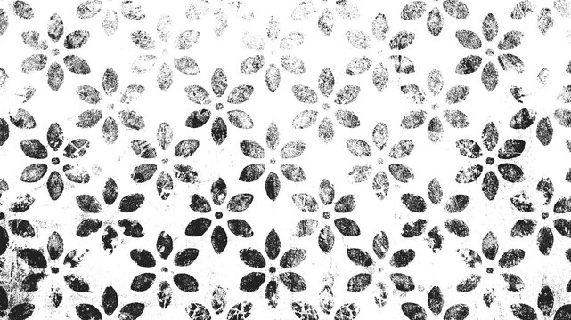 Vintage flowers Overlay Pattern - Abstract Black Grunge flower Pattern Background With Distressed Floral Texture, Isolated On Transparent Or White Background Png