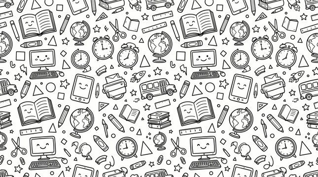Seamless pattern with cute school supplies