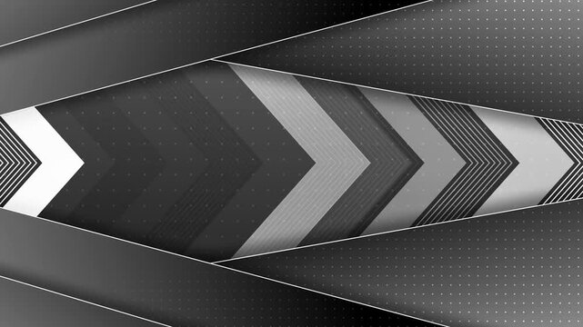 Abstract geometric background with layered chevron arrows diagonal bands and dotted texture for modern design projects animation