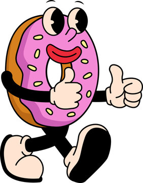 Cartoon groovy donut character funny mascot of fast food illustration