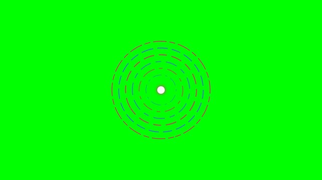 Concentric circles of dashed lines forming a glowing vortex on green screen