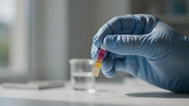 Medical Professional Handling Laboratory Test Strip with Gloved Hand