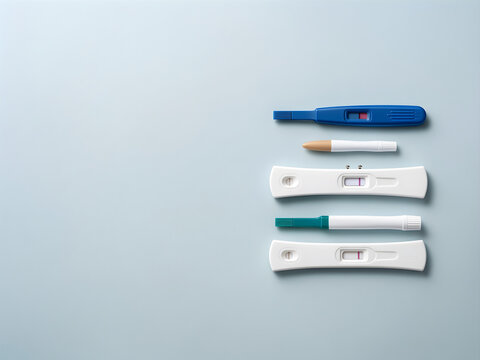 Unbranded home test-kit components arranged separately with no labels