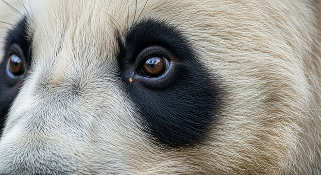 Giant Panda Eye Close-up: Adorable Fur Texture and Iconic Black Markings