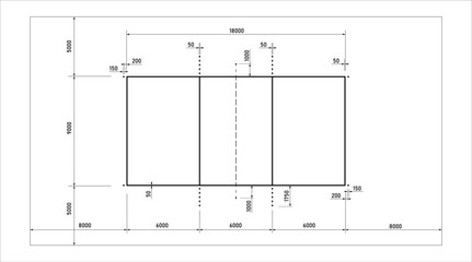 Obraz premium Top view of volleyball court layout wit dimensions and markings, blue print drawing of field. Overhead perspective showing game area for match, sports field, stadium background. Vector illustration