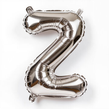 Silver foil number Z balloon isolated on white, shiny metallic party decoration for birthday banner and custom event signage
