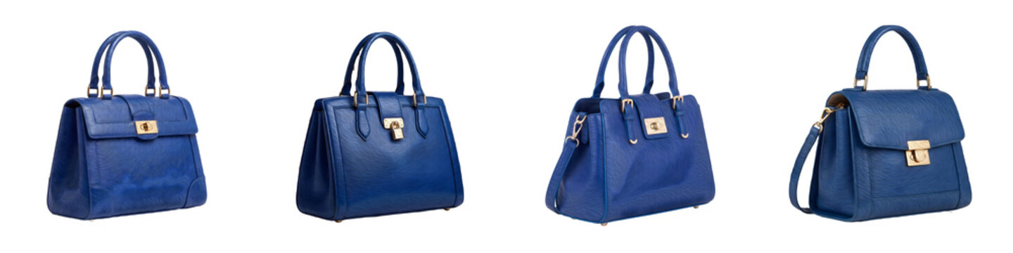 set of the four  isolated premium  Furla  mini top-handle bag is crafted from blue color on withe background PNG photo stock''