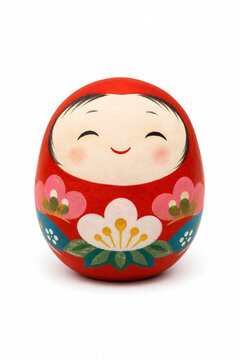 Japanese roly-poly wish doll okiagari koboshi on white background craft