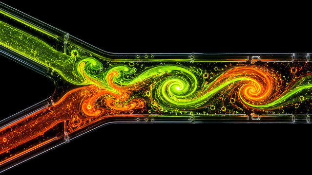 Microfluidic Mixing of Two Chemical Fluids with Laminar Vortex Flow