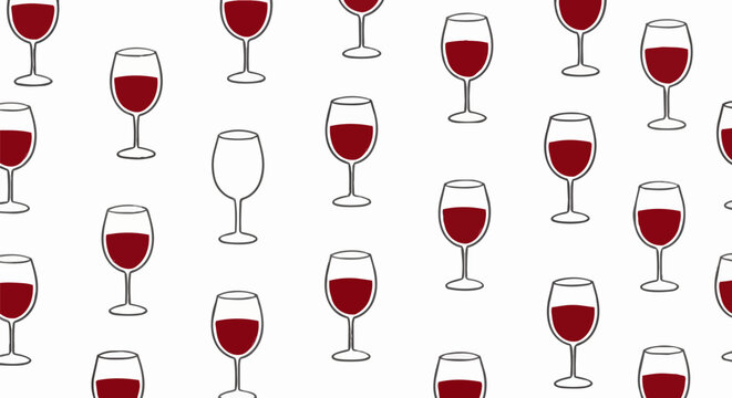 Red wine glass seamless pattern, elegant wineglass vector background, minimalist alcohol beverage wallpaper for restaurant menu and bar branding