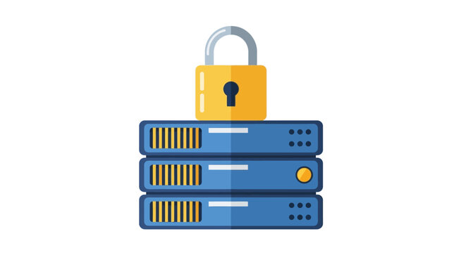 Secure Server Rack and Data Protection Vector Illustration - Cyber Security and Cloud Hosting Lock Icon for Database Privacy and Safety