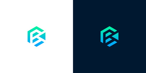 Modern Hexagonal Logo Concept Featuring Abstract Letter B Design in Vibrant Blue and Green Gradient Colors for Corporate Branding © anello