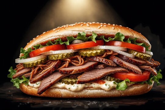 Doner kebab sandwich isolated on black background