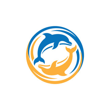 Dolphin logo icon design. Circular marine animal emblem for ocean conservation branding.