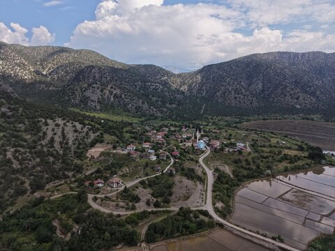 Aerial View of Tosya Town Surrounded by the Mountains of Kastamonu, T&uuml;rkiye